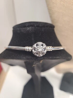 Authentic Pandora Moments 925 Sterling Silver Snowflake Clasp Bangle Bracelet - Image 1 of 3