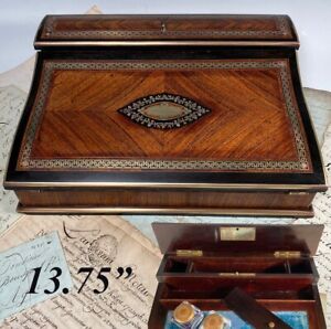 Fab Antique French Napoleon III Era Kingwood Writer's Slope, 13.75" Box, Inkwell