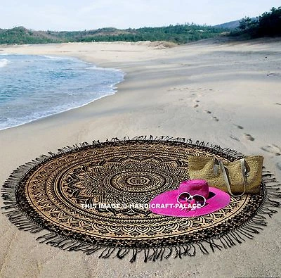 Alfombra Hippie India Mandala Redonda Roundie Playa Ombre Tapiz Boho Yoga Mat Foto 1 de 2