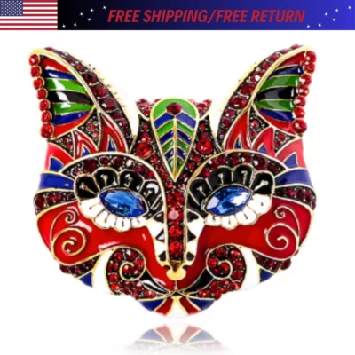 Broche broche de máscara facial de gato con diamantes de imitación de Halloween prendedor mujer regalos fiesta joyería Foto 1 de 4