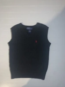 Vintage POLO Ralph Lauren Boy NAVY Sweater Vest SIZE 6 Blue Red Horse Holiday - Picture 1 of 11
