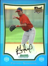 2009 Bowman Chrome Blue Refractors Angels Baseball Card #216 Freddy Sandoval/150