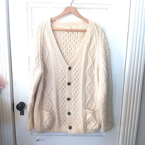 Cárdigan de Colección Glenairn Para Hombres XL Tejido a Mano Suéter Irlanda Pescador Marfil Lana - Imagen 1 de 6