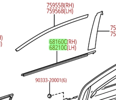 Juego de 4 piezas de molduras de cinturón de puerta Toyota Sienna 2011 resistente al clima genuino OEM OE Foto 1 de 2