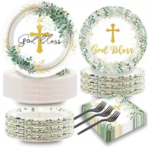 200Pcs God Bless Baptism Plates Napkins First Holy Communion Party Tableware ... - Picture 1 of 7