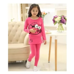 Girls Sport Cartoon Hello Kitty Clothing Sets Baby Kids Clothes T Shirt Skirt - Picture 1 of 7