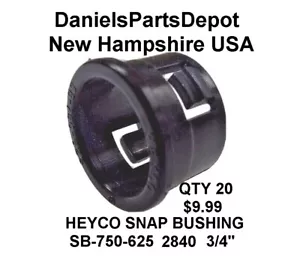 x20 HEYCO SB-750-625 2840 BLACK SNAP BUSHING 3/4"HOLE GROMMET 1/4" THICK PANEL - Foto 1 di 15
