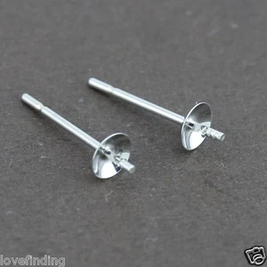 Pendientes genuinos de tapa de perlas de oro blanco liso de 9 quilates - 3 mm - Imagen 1 de 4
