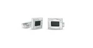 Rectangle Cut Black Onyx & Round White CZ Men's 935 Silver Fabulous Cuff Links - Picture 1 of 4