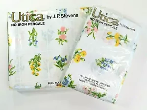 Sábana plana floral tamaño completo de colección 2 fundas de almohada estándar Utica percal Cottagecore - Imagen 1 de 7