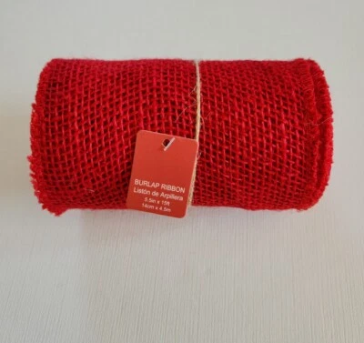 New Red Burlap Ribbon 5.5" x 15' Liston de Arpillera, Wreaths, Crafts, Sewing - Image 1 of 4