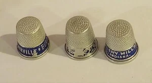 3 Lightweight Metal Advertising Thimbles Vintage Old Home Soap Optometrist etc. - Photo 1 sur 2