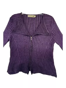 Peruvian Link Damenpullover Größe L lila schwarz 100 % Alpaka Stretch-Passform mit durchgehendem Reißverschluss - Bild 1 von 23