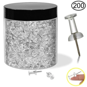 200 Transparent Push Pins Clear Thumb Tacks with Steel Point Plastic Head Office - Picture 1 of 8