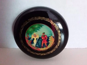 Vintage signierte Paekh russische schwarze Lackbox Märchenszene  - Bild 1 von 5