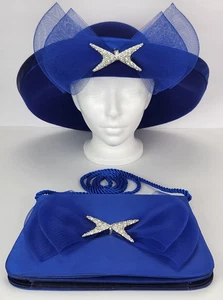 VTG Whittail & Shon Blue Wool Hat & Matching Clutch Purse Orig. Ben Marc Box - Picture 1 of 18