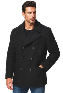 Polo Ralph Lauren Herren SELTEN XL Vintage schwarz zweireihig schwere Wollmischung Erbsenmantel - Bild 1 von 8