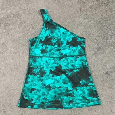 Camiseta sin mangas Lululemon ángulo asimétrico verde esmeralda camuflaje ropa deportiva para mujer talla 6” Foto 1 de 4