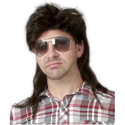 Mullet Wig Black Retro 70s 80s Disco Rocker Curly for Men Costume - Image 1 of 4