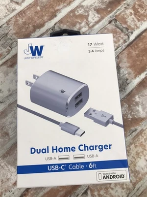 Just Wireless Dual Home Charger USB-C to USB-A - 6ft Cable - Image 1 of 3