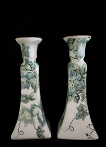 2er Set Porzellan Chinoiserie Kerzenständer mit Efeu Motiv - 8,5" - Bild 1 von 10
