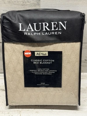 Ralph Lauren Bronze Classic Cotton Lattice Diamond King Blanket Taupe New - Image 1 of 4