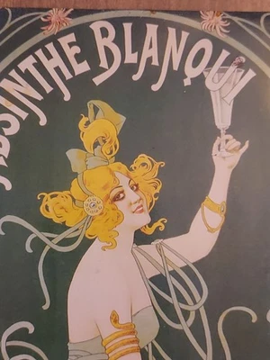 VINTAGE Art Nouveau ABSINTHE BLANQUI Fairy Lady Litho TIN PC Sign Paris cartexpo - Image 1 of 4