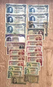 IBERMONEDA| España. 24 billetes muy usados de 5, 10, 25 y 100ptas. - Picture 1 of 3