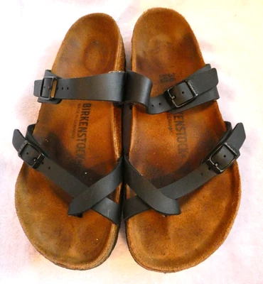 Sandálias femininas Birkenstock Mayari de couro preto tamanho 38 - Imagem 1 de 4