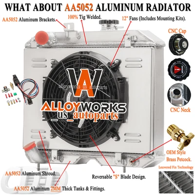 Relé de ventilador de cobertura de radiador 3 fileiras para Jeep Willys 1941-1952 MB/CJ-2A/M38/Ford GPW - Imagem 1 de 4