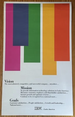 RARE Original 1990 Paul Rand IBM Vision, Mission, Goals Poster Latin America - Image 1 of 4