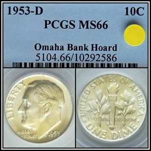 1953-D Omaha Bank Hoard 10c Silver Roosevelt Dime PCGS MS 66 BU Gem Unc - Picture 1 of 3