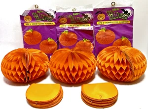 Paper Pumpkin Honeycomb Fall 8" Tissue Halloween Thanksgiving Fall LOT OF 18 VTG - Picture 1 of 6