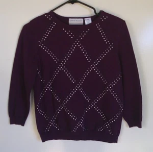 ALFRED DUNNER Dark Purple Beaded Long Sleeve Sweater PS - Picture 1 of 6