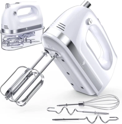Hand Mixer Electric, 400W Food 5 Speeds Handheld With Box, WHITE - Image 1 of 4