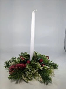 Vintage Weihnachtskranz Kerzenhalter Kunststoff Mistelzweig Stechpalme 9" mit Metallhalter - Bild 1 von 11
