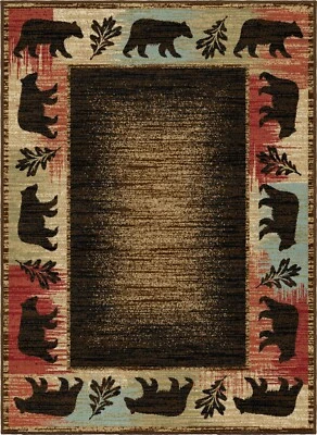 Fossil Creek Area Rug Runner Lodge Cabin Rustic Bear Paw Brown Red Blue Matching - Image 1 of 2