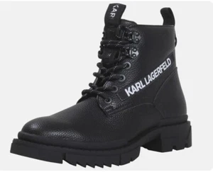 Karl Lagerfeld Paris Men's Boots Logo Leather Pebble Grained Black Size 10.5 - Picture 1 of 12