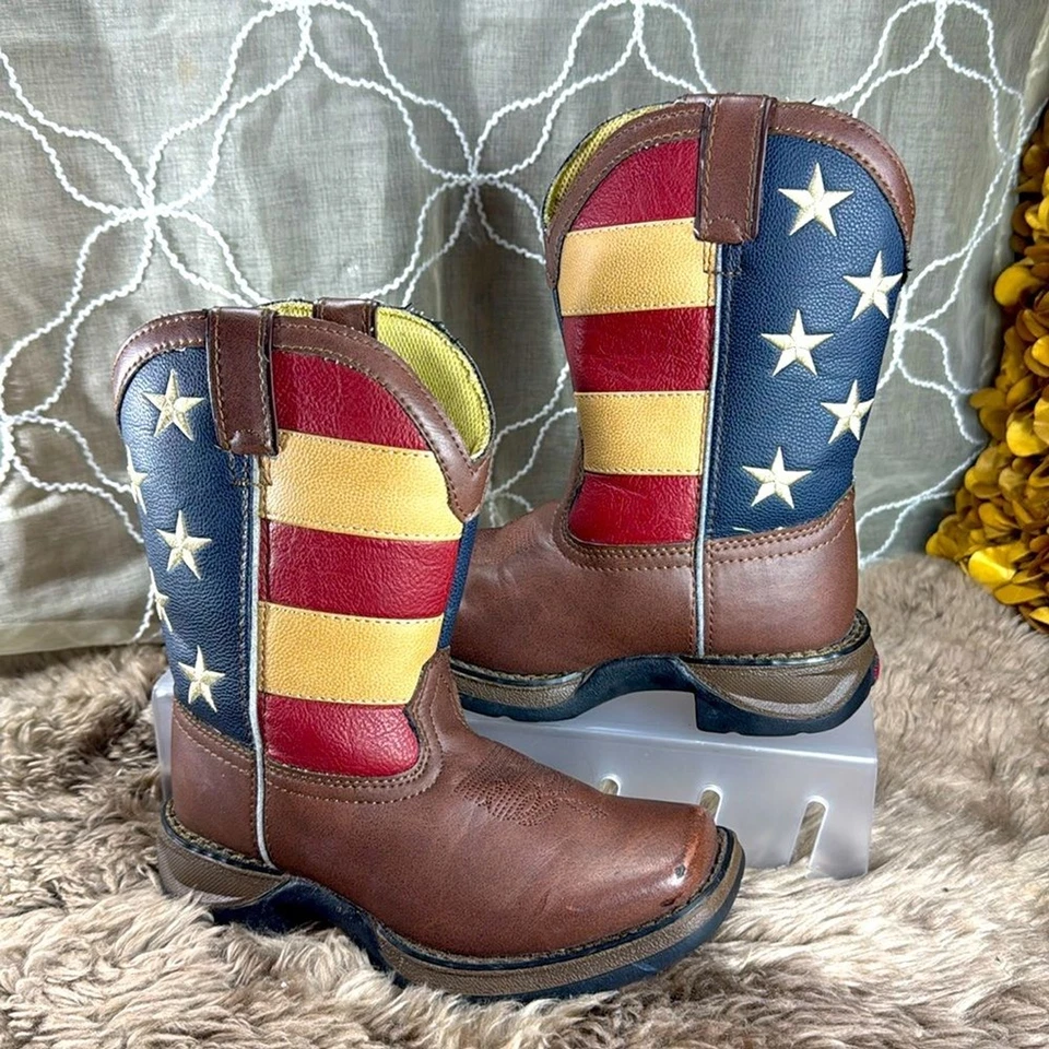 (E) Botas de Vaquero Durango br Niños Bandera de Estados Unidos br Talla 12.5 M Puntera Cuadrada Foto 1 de 4