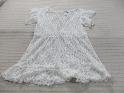 Ultra Pink Womens Shirt 2X White Short Sleeve Deep V Neck Lightweight Floral - Image 1 of 4