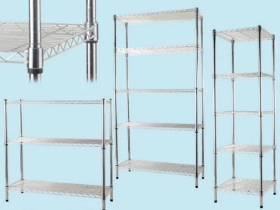 SCAFFALI 'MANHATTAN' IN ACCIAIO CROMATO CON PIEDINI O RUOTE BRIXO - Immagine 1 di 2