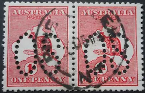 Australia 1913 One Penny Kangaroo Official pair with PINES CREEK postmark - Picture 1 of 1