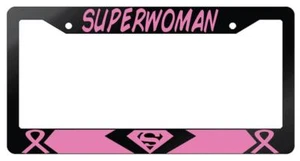 Superwoman PINK Glossy Black Plastic License Plate Frame DC - Picture 1 of 1