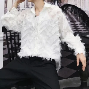 Hombres Sexy Camisa Pluma Gótica Retro Abotonada Disfraz Noche Fiesta Club - Imagen 1 de 13