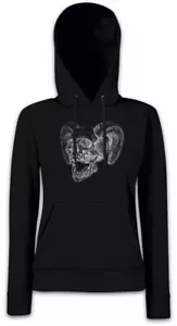 Horned Skull Women Hoodie Sweatshirt Devil Satan Satanism Tattoo Art 666 Goat - Picture 1 of 1