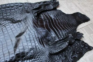 US Stock - Black Real Crocodile Leather Skin Hide Exotic Pelt Taxidermy #S28 - Picture 1 of 9