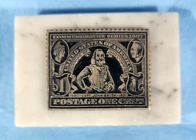 Commemorative Series 1907 1 Cent US Stamp Solid Pewter & Marble Paperweight  Foto 1 de 4