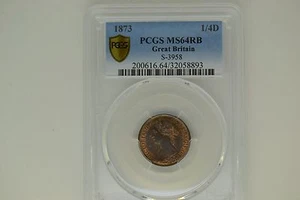 Great Britain: 1873 Farthing- PCGS MS-64 RB.  Lovely. - Picture 1 of 3