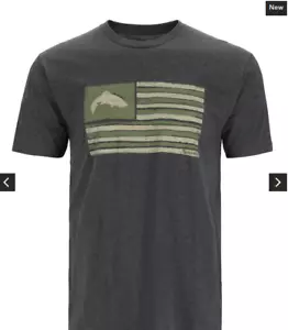 Simms M's Americana Fishing T-Shirt Size Large Heather Charcoal New w/ Tags - Picture 1 of 2