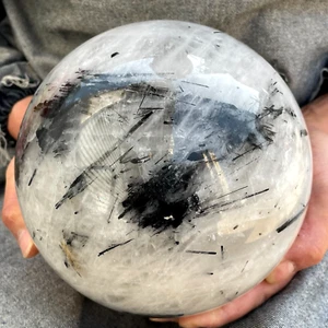 15.59LB TOP! Natural black tourmaline Quartz ball carved Crystal Sphere Healing - Picture 1 of 11
